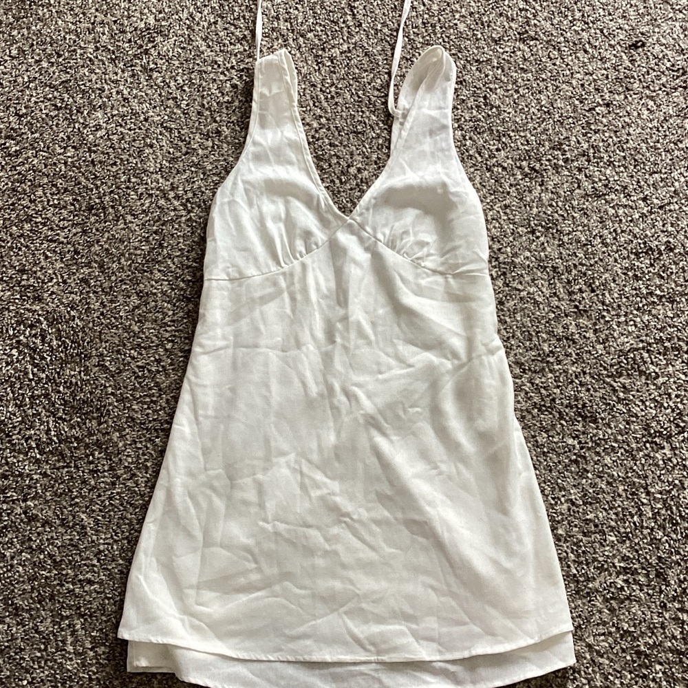 SHEIN White V-Neck Double Layer White Dress